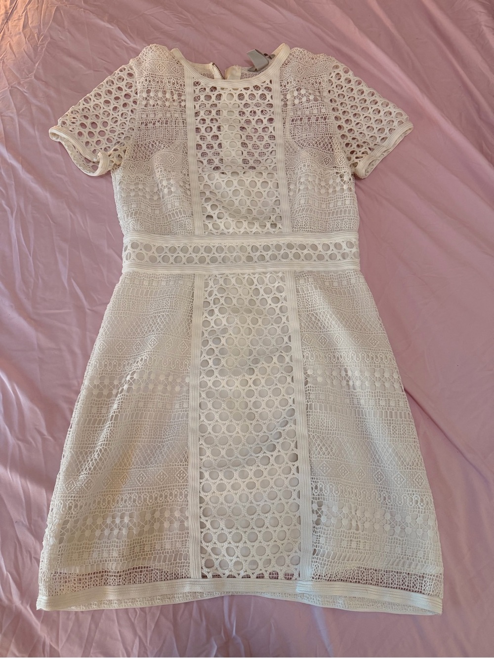 H&M Cream Lace Short Sleeve Fit & Flare Mini Dress